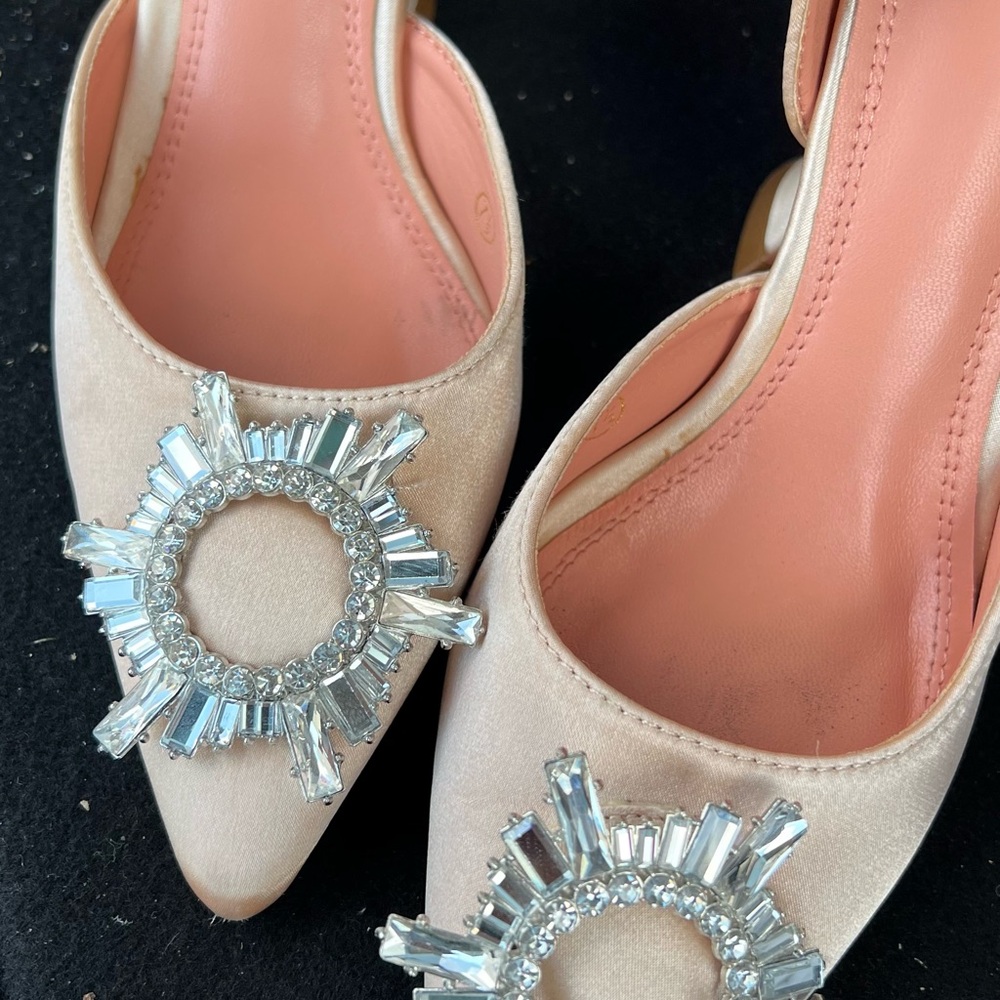 High Heel Crystal Slingback Pumps Pointed Toe Strappy Triangle